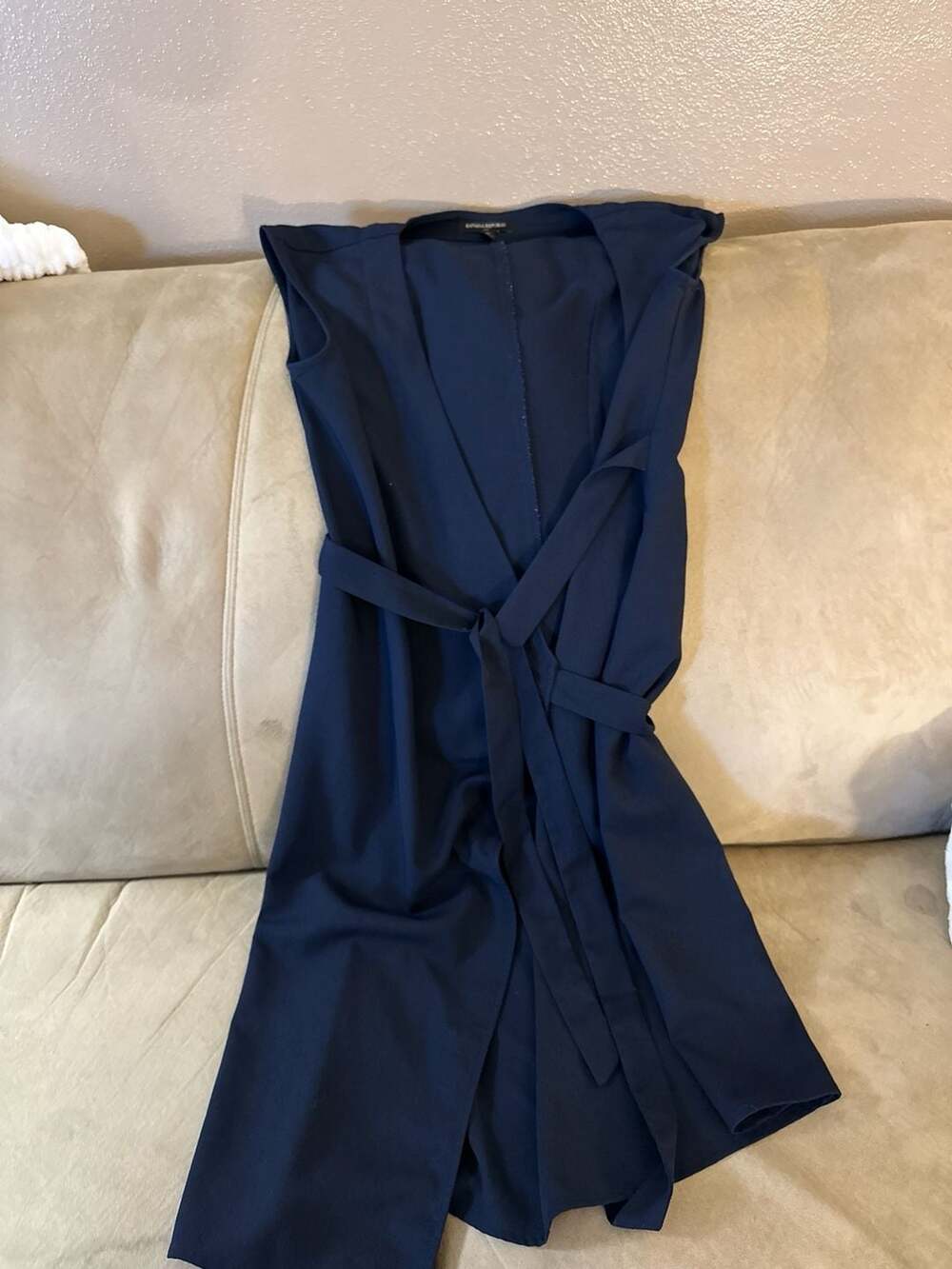 Banana Republic Navy Sleeveless Long Drape Vest with Tie Waist size 0